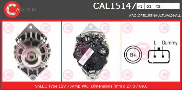 CASCO CAL15147AS Генератор для RENAULT LAGUNA II ER (Рено Лагуна 2 ер) CASCO CAL15147AS Генератор для RENAULT LAGUNA II ER (Рено Лагуна 2 ер)