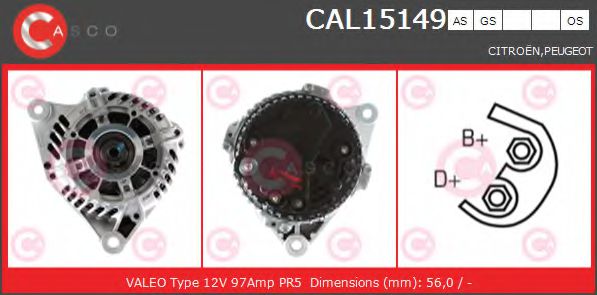 CASCO CAL15149AS Генератор для PEUGEOT PARTNER PATAGONICA / URBANA (Пежо Партнер патагоника / урбана) CASCO CAL15149AS Генератор для PEUGEOT PARTNER PATAGONICA / URBANA (Пежо Партнер патагоника / урбана)