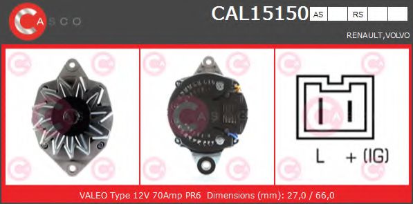 CASCO CAL15150RS Генератор для RENAULT 19 I (Рено 19 1) CASCO CAL15150RS Генератор для RENAULT 19 I (Рено 19 1)