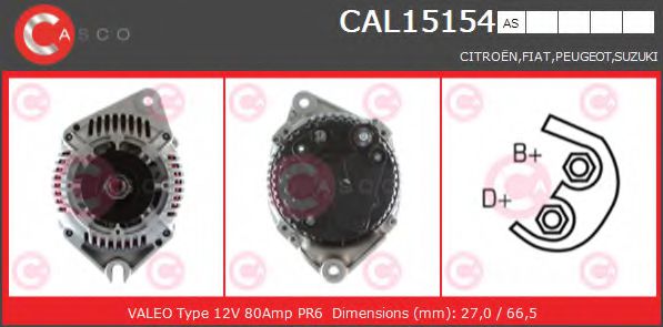 CASCO CAL15154AS Генератор для CITROËN DISPATCH (CитроËн Диспатч) CASCO CAL15154AS Генератор для CITROËN DISPATCH (CитроËн Диспатч)
