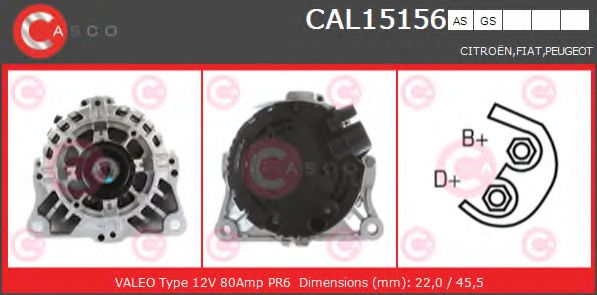 CASCO CAL15156AS Генератор для PEUGEOT (Пежо) CASCO CAL15156AS Генератор для PEUGEOT (Пежо)