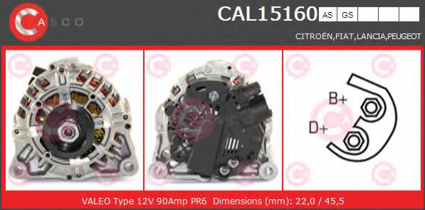 CASCO CAL15160AS Генератор для PEUGEOT (Пежо) CASCO CAL15160AS Генератор для PEUGEOT (Пежо)