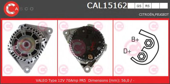 CASCO CAL15162GS Генератор для PEUGEOT 106 I (Пежо 106 и) CASCO CAL15162GS Генератор для PEUGEOT 106 I (Пежо 106 и)