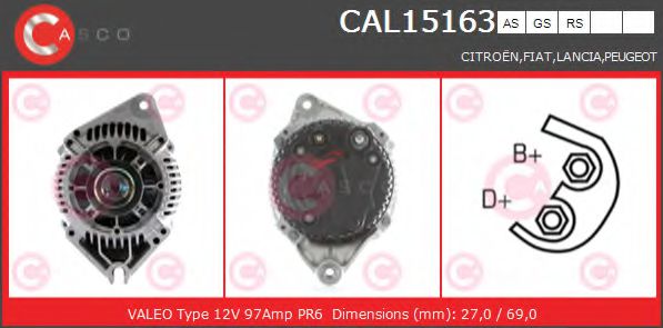 CASCO CAL15163AS Генератор для CITROËN RELAY (CитроËн Рэлаъ) CASCO CAL15163AS Генератор для CITROËN RELAY (CитроËн Рэлаъ)