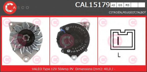 CASCO CAL15179AS Генератор для PEUGEOT 205 I (Пежо 205 и) CASCO CAL15179AS Генератор для PEUGEOT 205 I (Пежо 205 и)