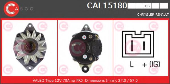 CASCO CAL15180RS Генератор для RENAULT 19 I (Рено 19 1) CASCO CAL15180RS Генератор для RENAULT 19 I (Рено 19 1)