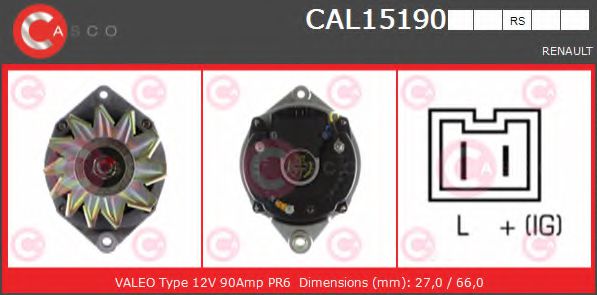 CASCO CAL15190RS Генератор для RENAULT 19 I (Рено 19 1) CASCO CAL15190RS Генератор для RENAULT 19 I (Рено 19 1)