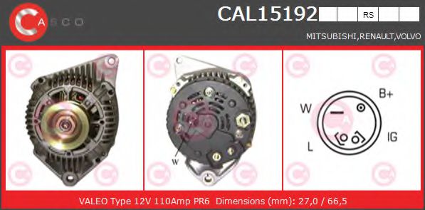 CASCO CAL15192RS Генератор для RENAULT ESPACE III (Рено Эспейс 3) CASCO CAL15192RS Генератор для RENAULT ESPACE III (Рено Эспейс 3)