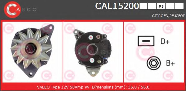 CASCO CAL15200RS Генератор для PEUGEOT 205 I (Пежо 205 и) CASCO CAL15200RS Генератор для PEUGEOT 205 I (Пежо 205 и)