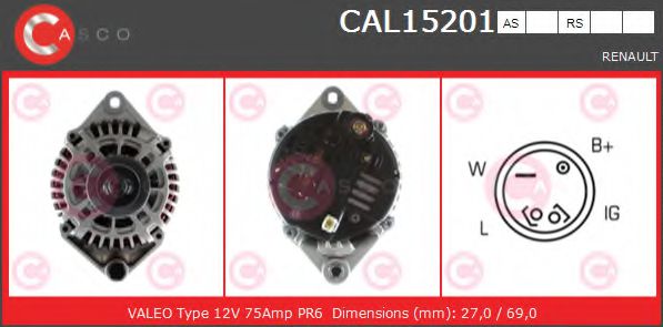 CASCO CAL15201AS Генератор для RENAULT ESPACE III (Рено Эспейс 3) CASCO CAL15201AS Генератор для RENAULT ESPACE III (Рено Эспейс 3)