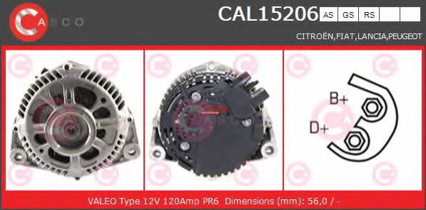 CASCO CAL15206AS Генератор для CITROËN DISPATCH (CитроËн Диспатч) CASCO CAL15206AS Генератор для CITROËN DISPATCH (CитроËн Диспатч)