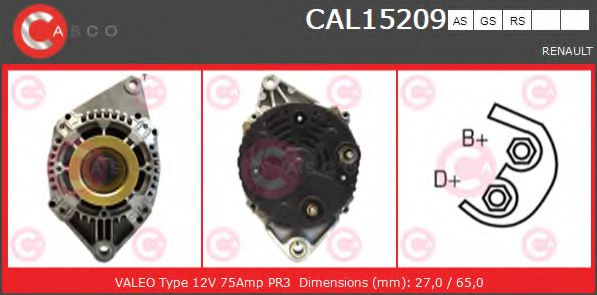 CASCO CAL15209AS Генератор для RENAULT MEGANE I (Рено Меган 1) CASCO CAL15209AS Генератор для RENAULT MEGANE I (Рено Меган 1)