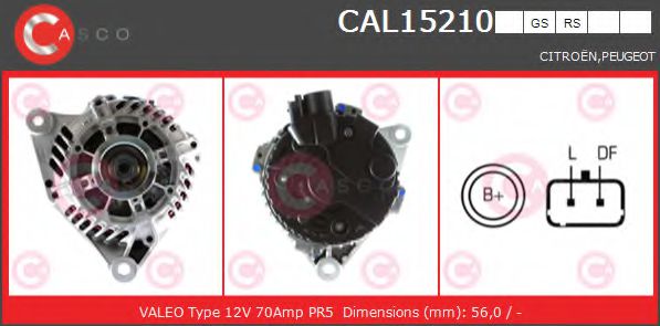 CASCO CAL15210GS Генератор для PEUGEOT PARTNER PATAGONICA / URBANA (Пежо Партнер патагоника / урбана) CASCO CAL15210GS Генератор для PEUGEOT PARTNER PATAGONICA / URBANA (Пежо Партнер патагоника / урбана)