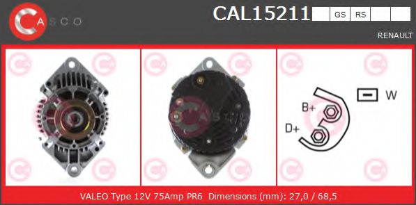 CASCO CAL15211GS Генератор F3P720 для RENAULT ESPACE III (Рено Эспейс 3) CASCO CAL15211GS Генератор F3P720 для RENAULT ESPACE III (Рено Эспейс 3)
