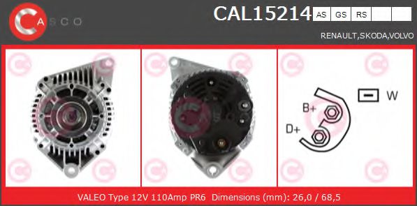 CASCO CAL15214AS Генератор для RENAULT ESPACE III (Рено Эспейс 3) CASCO CAL15214AS Генератор для RENAULT ESPACE III (Рено Эспейс 3)
