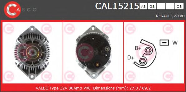 CASCO CAL15215AS Генератор для RENAULT LUTECIA I (Рено Лутэcиа и) CASCO CAL15215AS Генератор для RENAULT LUTECIA I (Рено Лутэcиа и)