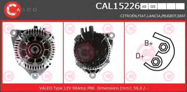 CASCO CAL15226AS Генератор для CITROËN XSARA (CитроËн Ксара) CASCO CAL15226AS Генератор для CITROËN XSARA (CитроËн Ксара)