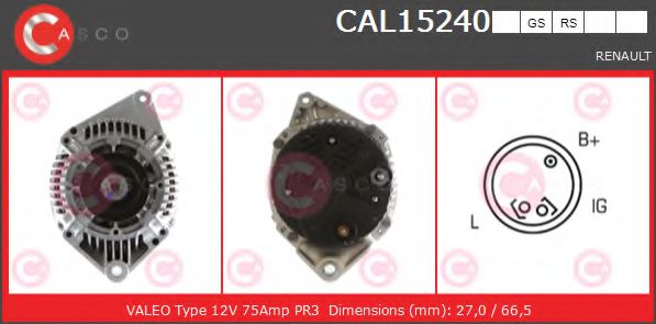 CASCO CAL15240GS Генератор для RENAULT ESPACE III (Рено Эспейс 3) CASCO CAL15240GS Генератор для RENAULT ESPACE III (Рено Эспейс 3)
