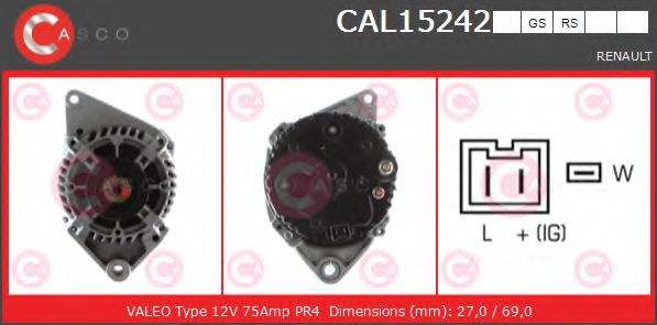 CASCO CAL15242GS Генератор для RENAULT TWINGO I (Рено Твинго 1) CASCO CAL15242GS Генератор для RENAULT TWINGO I (Рено Твинго 1)