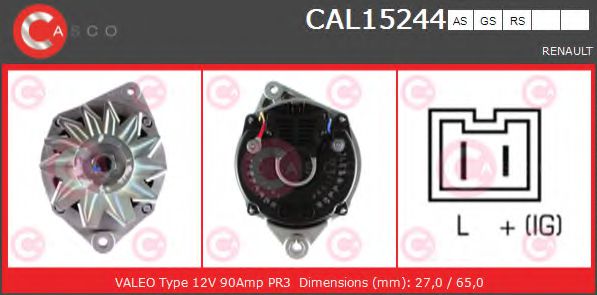 CASCO CAL15244AS Генератор для RENAULT 19 I (Рено 19 1) CASCO CAL15244AS Генератор для RENAULT 19 I (Рено 19 1)
