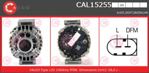 CASCO CAL15255GS Генератор 06 2002 для SKODA YETI (Шкода Йети) CASCO CAL15255GS Генератор 06 2002 для SKODA YETI (Шкода Йети)