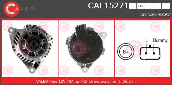 CASCO CAL15271GS Генератор для PEUGEOT PARTNER PATAGONICA / URBANA (Пежо Партнер патагоника / урбана) CASCO CAL15271GS Генератор для PEUGEOT PARTNER PATAGONICA / URBANA (Пежо Партнер патагоника / урбана)