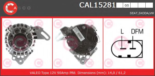 CASCO CAL15281GS Генератор для SEAT IBIZA V (Сеат Ибица 5) CASCO CAL15281GS Генератор для SEAT IBIZA V (Сеат Ибица 5)