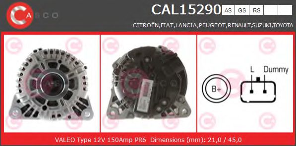 CASCO CAL15290AS Генератор для PEUGEOT 407 (Пежо 407) CASCO CAL15290AS Генератор для PEUGEOT 407 (Пежо 407)