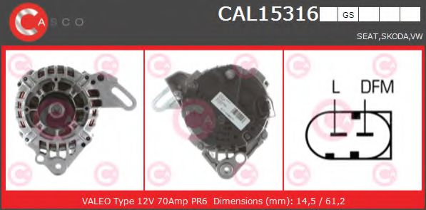 CASCO CAL15316GS Генератор для SEAT IBIZA V (Сеат Ибица 5) CASCO CAL15316GS Генератор для SEAT IBIZA V (Сеат Ибица 5)