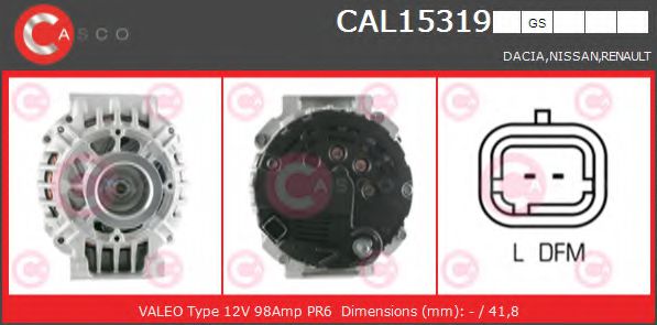 CASCO CAL15319GS Генератор для DACIA LOGAN (Дача Логан) CASCO CAL15319GS Генератор для DACIA LOGAN (Дача Логан)