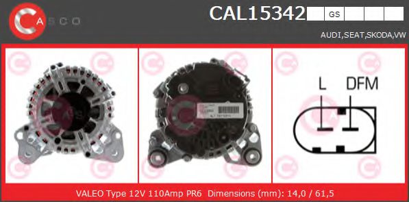 CASCO CAL15342GS Генератор для SEAT IBIZA V (Сеат Ибица 5) CASCO CAL15342GS Генератор для SEAT IBIZA V (Сеат Ибица 5)