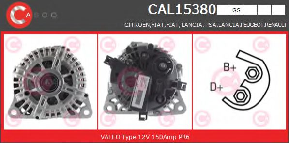 CASCO CAL15380GS Генератор для PEUGEOT (Пежо) CASCO CAL15380GS Генератор для PEUGEOT (Пежо)