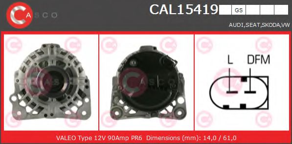 CASCO CAL15419GS Генератор для SKODA FABIA (Шкода Фабиа) CASCO CAL15419GS Генератор для SKODA FABIA (Шкода Фабиа)
