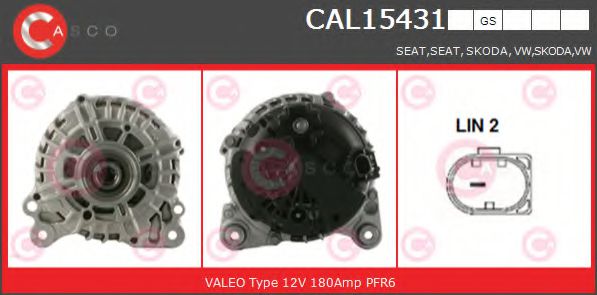 CASCO CAL15431GS Генератор для SEAT ALHAMBRA (Сеат Альхамбра) CASCO CAL15431GS Генератор для SEAT ALHAMBRA (Сеат Альхамбра)