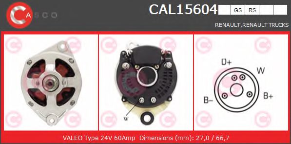 CASCO CAL15604GS Генератор для RENAULT-TRUCKS (Рено-труcкс)