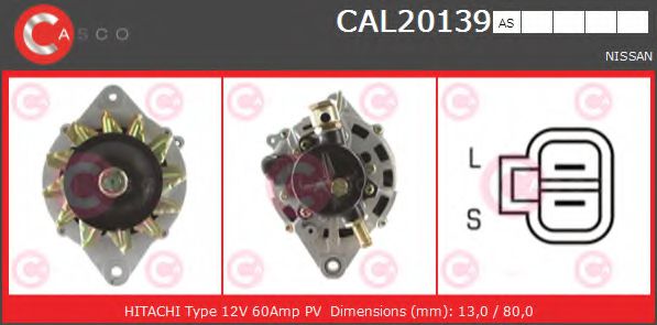CASCO CAL20139AS Генератор для NISSAN (Ниссан) CASCO CAL20139AS Генератор для NISSAN (Ниссан)
