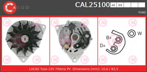 CASCO CAL25100AS Генератор для FORD COURIER (Форд Cоуриэр) CASCO CAL25100AS Генератор для FORD COURIER (Форд Cоуриэр)