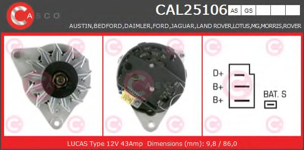 CASCO CAL25106GS Генератор для FORD FIESTA (Форд Фиэста) CASCO CAL25106GS Генератор для FORD FIESTA (Форд Фиэста)