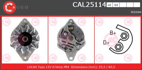 CASCO CAL25114AS Генератор для NISSAN PRIMERA (Ниссан Примера) CASCO CAL25114AS Генератор для NISSAN PRIMERA (Ниссан Примера)
