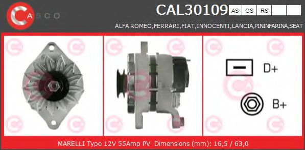 CASCO CAL30109AS Генератор для ALFA-ROMEO (Алфа-ромэо) CASCO CAL30109AS Генератор для ALFA-ROMEO (Алфа-ромэо)