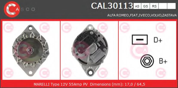 CASCO CAL30113AS Генератор для ALFA-ROMEO (Алфа-ромэо) CASCO CAL30113AS Генератор для ALFA-ROMEO (Алфа-ромэо)