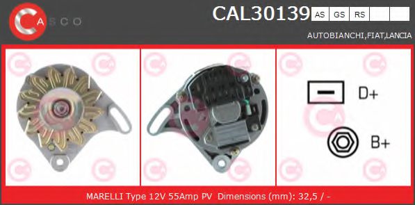 CASCO CAL30139AS Генератор для FIAT UNO (Фиат Уно) CASCO CAL30139AS Генератор для FIAT UNO (Фиат Уно)