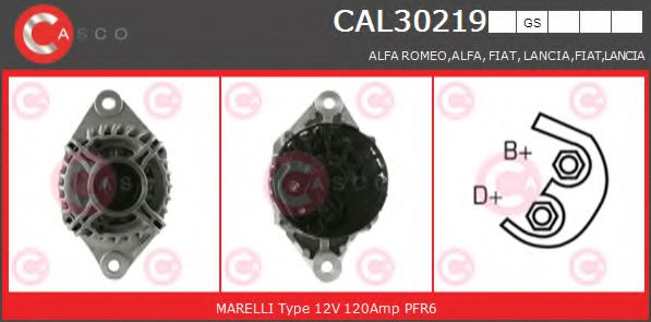 CASCO CAL30219GS Генератор для ALFA ROMEO MITO (Альфа ромео Мито) CASCO CAL30219GS Генератор для ALFA ROMEO MITO (Альфа ромео Мито)