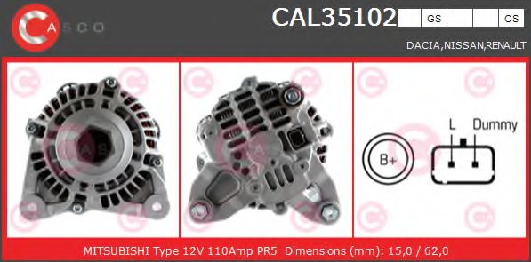 CASCO CAL35102GS Генератор для NISSAN KUBISTAR (Ниссан Кубистар) CASCO CAL35102GS Генератор для NISSAN KUBISTAR (Ниссан Кубистар)