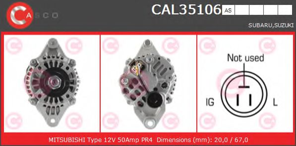 CASCO CAL35106AS Генератор для SUBARU JUSTY II (Субару Жустъ 2) CASCO CAL35106AS Генератор для SUBARU JUSTY II (Субару Жустъ 2)