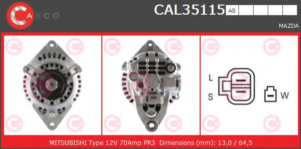 CASCO CAL35115AS Генератор для MAZDA 626 III (Мазда 626 3) CASCO CAL35115AS Генератор для MAZDA 626 III (Мазда 626 3)