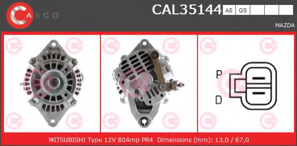CASCO CAL35144AS Генератор для MAZDA 626 V (Мазда 626 5) CASCO CAL35144AS Генератор для MAZDA 626 V (Мазда 626 5)
