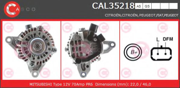 CASCO CAL35218AS Генератор для PEUGEOT 206 (Пежо 206) CASCO CAL35218AS Генератор для PEUGEOT 206 (Пежо 206)