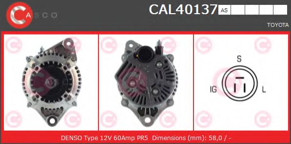 CASCO CAL40137AS Генератор для TOYOTA COROLLA SPRINTER (Тойота/тоета Cоролла спринтэр) CASCO CAL40137AS Генератор для TOYOTA COROLLA SPRINTER (Тойота/тоета Cоролла спринтэр)