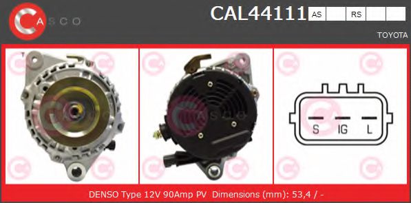 CASCO CAL44111RS Генератор для TOYOTA AVENSIS (Тойота/тоета Авенсис) CASCO CAL44111RS Генератор для TOYOTA AVENSIS (Тойота/тоета Авенсис)